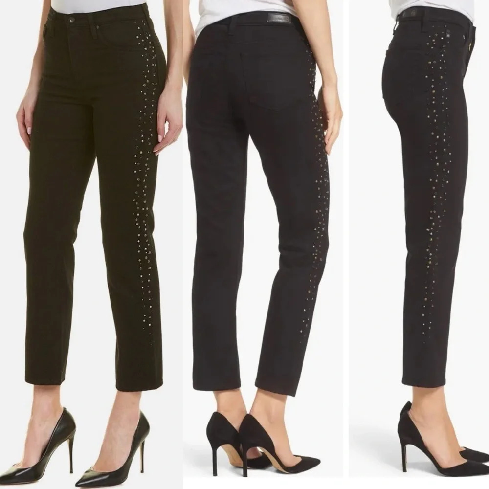 NWOT AG Isabelle High Rise Straight Crop Jean Black Meteor Shower Denim 30